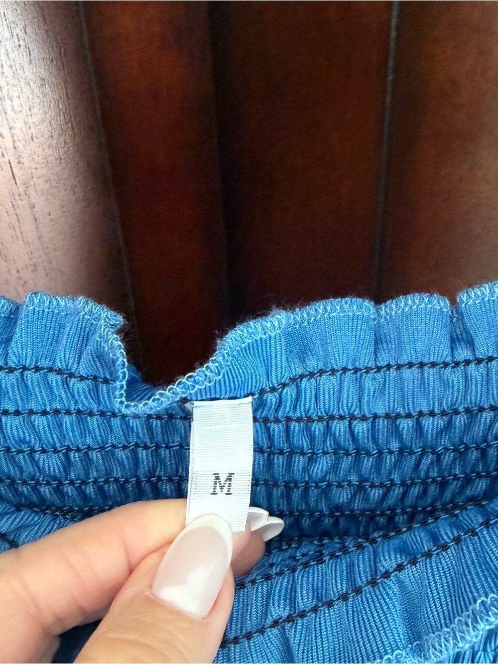 Smocked Blue Sleeveless Jumpsuit Romper with Pockets - Picture 8 of 9